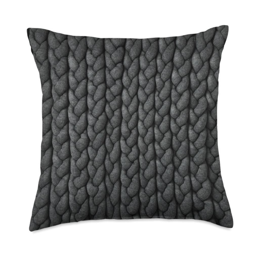 Braided Cable Knit Jersey Charcoal Knit Pillow Small 18x18”